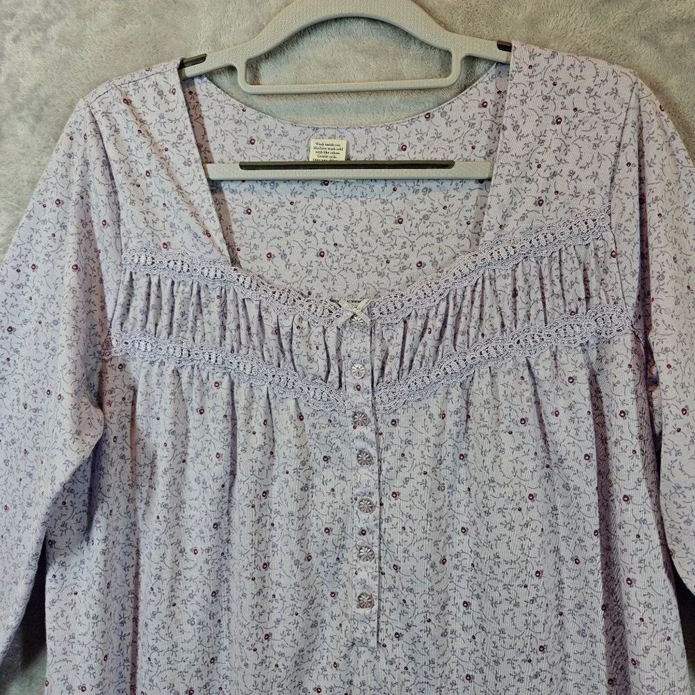 Croft & Barrow granny Nightgown Womens M  Lace Floral gather button jersey retro - Picture 4 of 13